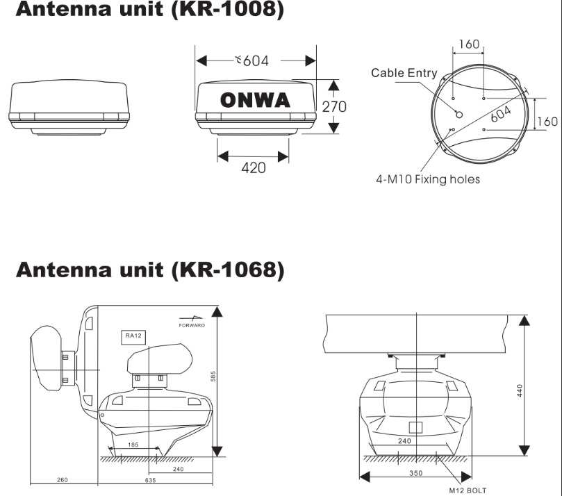 Marine Radarsystem Onwa KR-1008/1068 mit 10,4 zoll Moitor verschiedene Varianten verfügbar (Bestellbar)