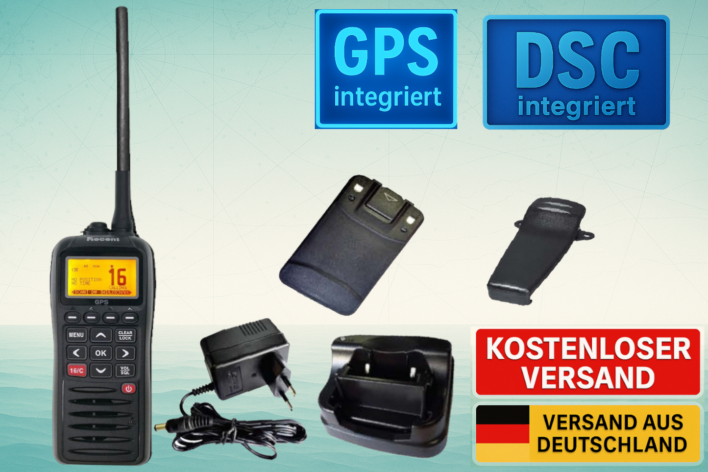 UKW-Seefunk DSC + ATIS  Handfunkgerät mit GPS IP-X7 Recent RS-38M